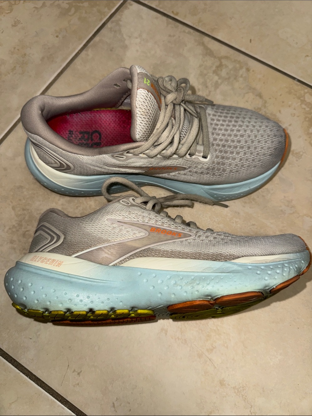 Brooks Women's Running Sneakers in Light Gray, Pale Blue and Orange